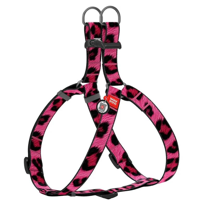 Шлея для собак «Леопард рожевий», L WAUDOG Nylon Harness Pink Leopard