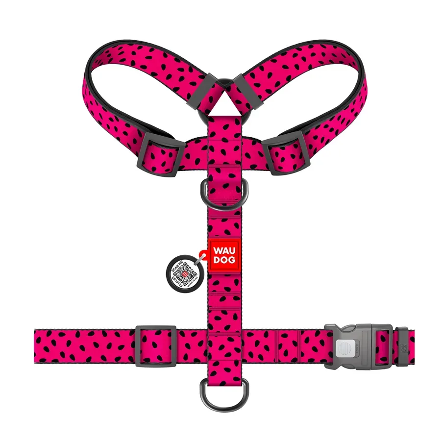 Шлея для собак анатомическая H-образная «Арбуз», XL WAUDOG Nylon Anatomic Harness Watermelon