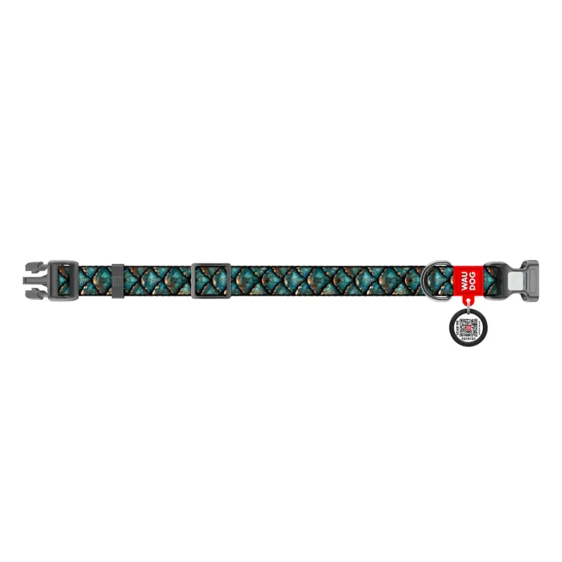 Ошейник для собак нейлоновый c QR адресником «Чешуя», XXL WAUDOG Nylon Collar Scales