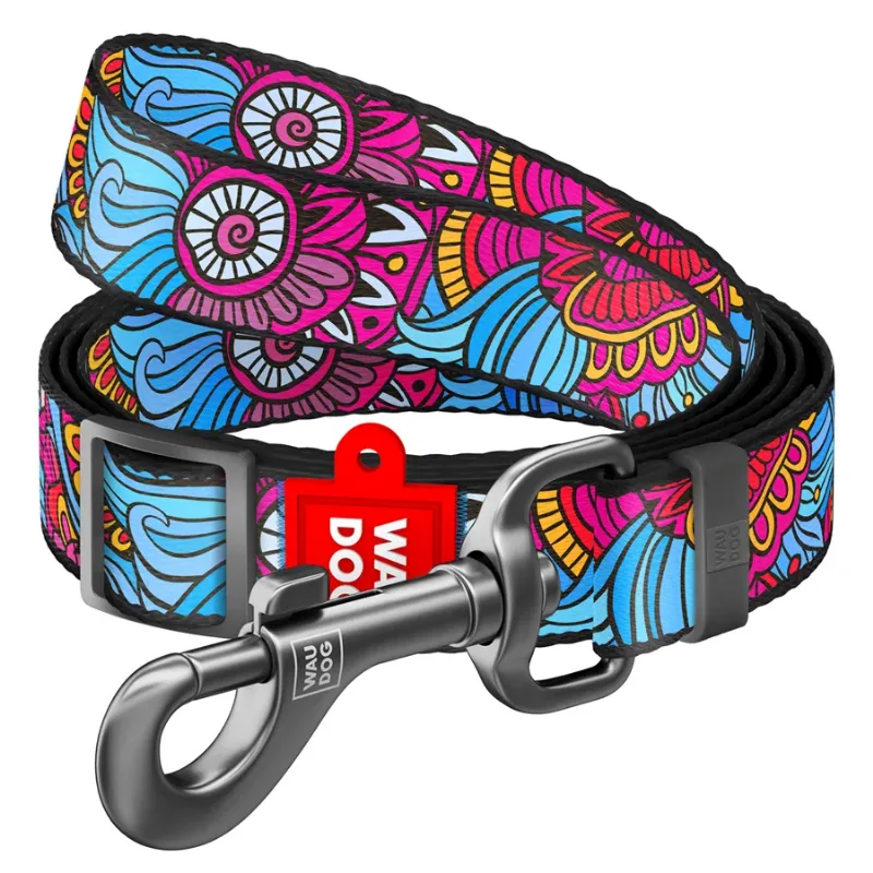 Повідець для собак нейлоновий, регульований «Літо», M WAUDOG Nylon Leash Summer