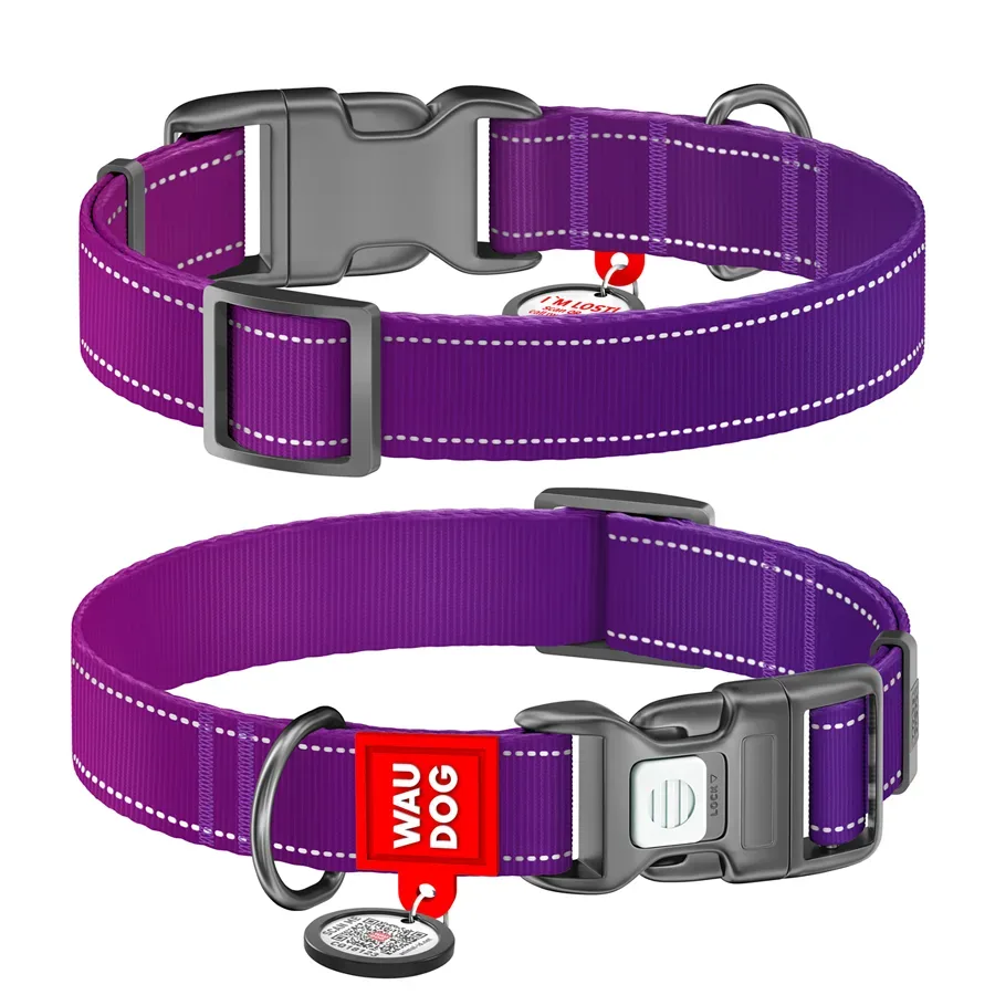 Нашийник для собак нейлоновий, світловідбивний, M, фіолетовий WAUDOG Nylon Mono Collar
