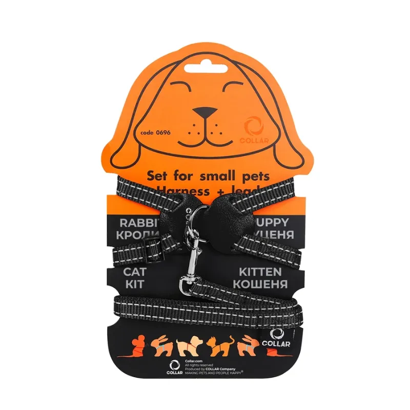 Шлея з нейлону на планшеті для кроликів, S, чорний Dog Extreme Harness with Leash