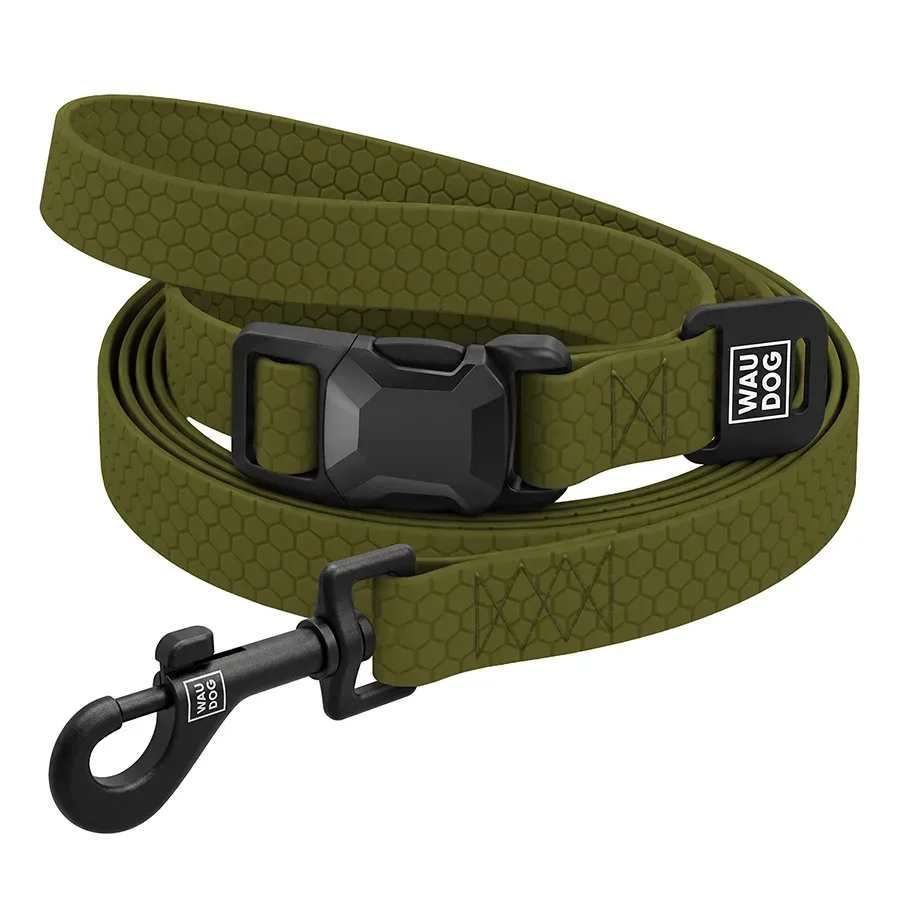 Повідець для собак регульований водостійкий, M, хакі WAUDOG Magnet Adjustable Leash