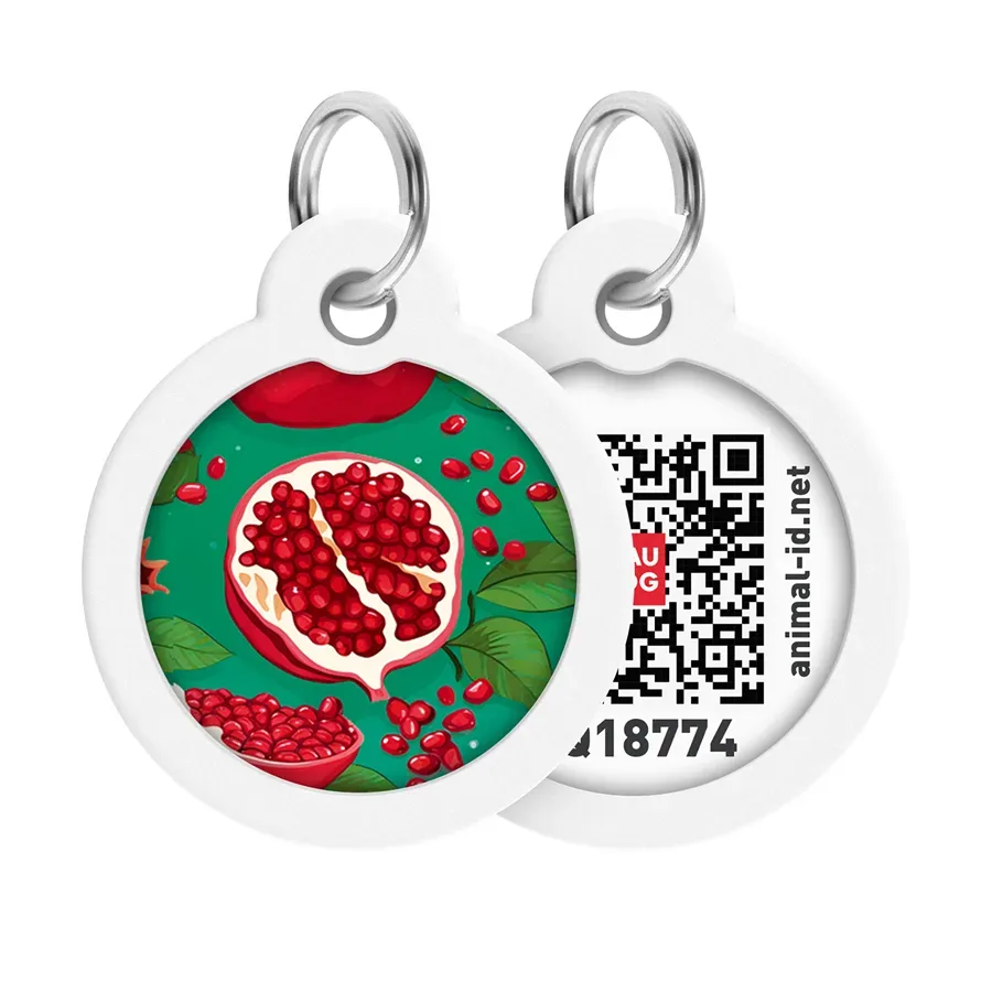 Адресник для собак і котів металевий, коло «Гранати», L WAUDOG Smart ID Tag Pomegranates