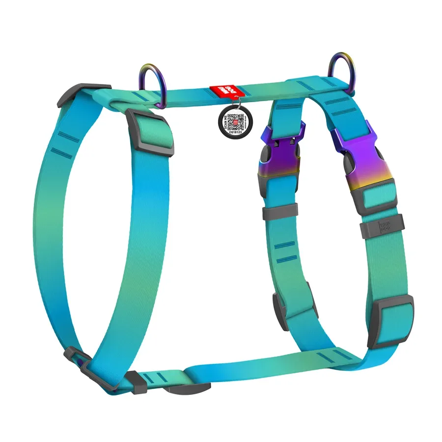 Шлея для собак анатомическая H-образная, градиент, M, голубой WAUDOG Nylon Recycled Anatomic Harness