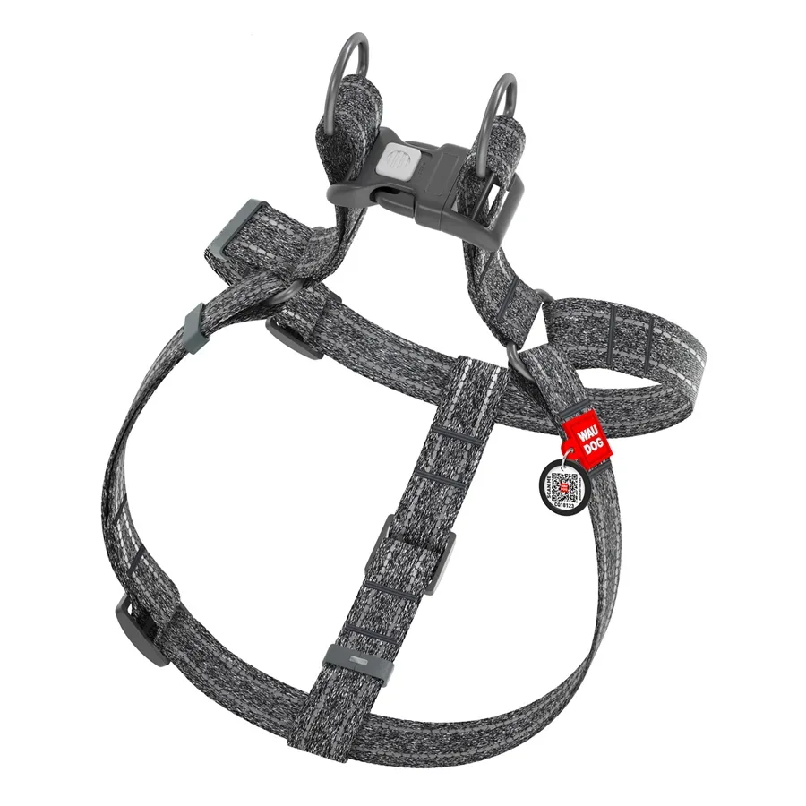Шлея з відновленої бавовни, світловідбивна, M, сірий WAUDOG Re-cotton Harness