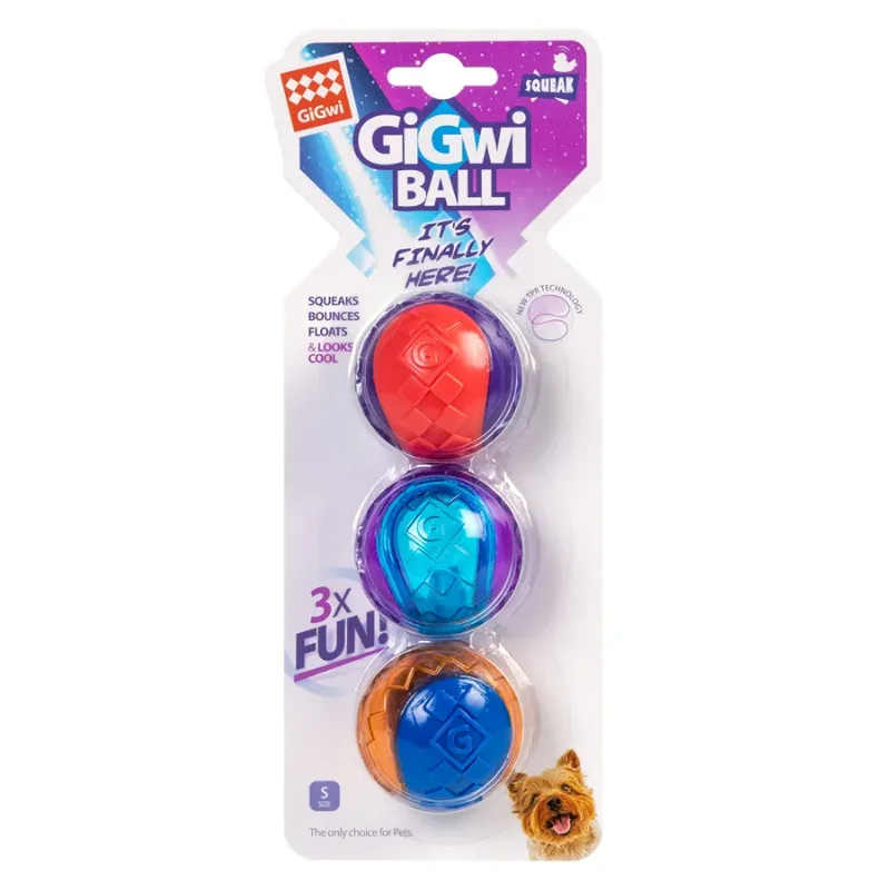Іграшка для собак Три м'ячі з пищалкою, гума, 5 см GiGwi BALL Toy