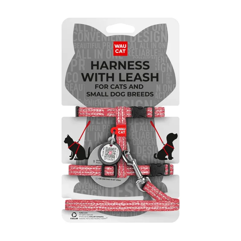 Шлея с поводком для котов, из восстановленного хлопка, XS, красный WAUCAT Re-cotton Harness with Leash
