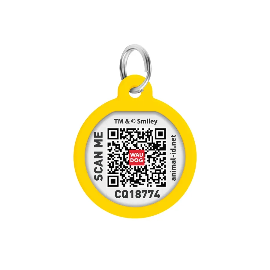 Адресник для собак і котів металевий, коло «Смайли на рожевому», S WAUDOG Smart ID Tag Smileys on Pink