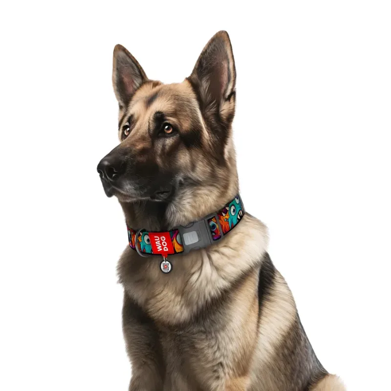 Ошейник для собак нейлоновый «Зубастые монстры», XXL WAUDOG Nylon Collar Toothy Monsters