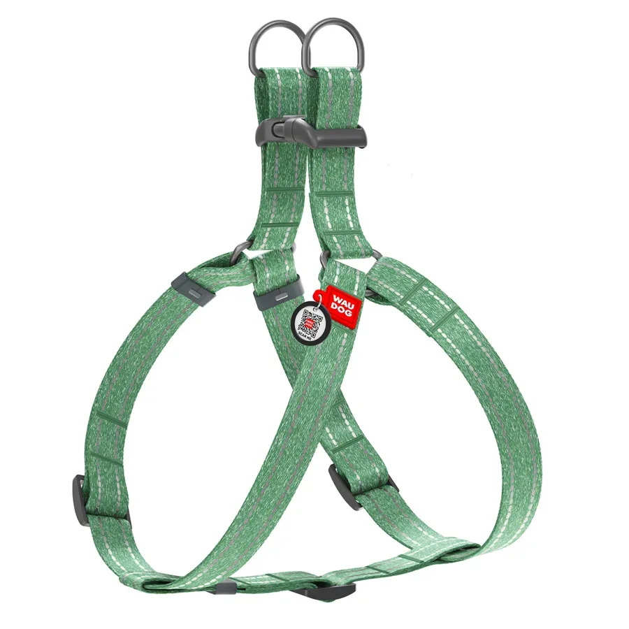 Шлея з відновленої бавовни, світловідбивна, S, зелений WAUDOG Re-cotton Harness