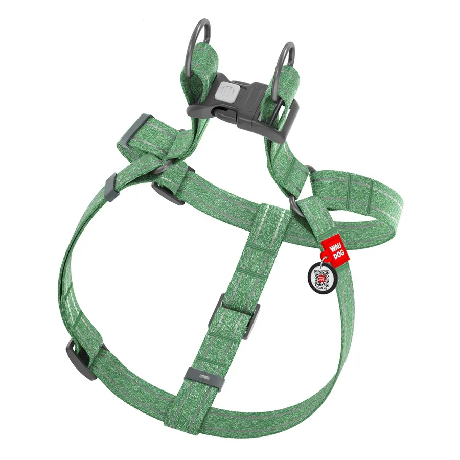 Шлея из восстановленного хлопка, светоотражающая, M, зеленый WAUDOG Re-cotton Harness