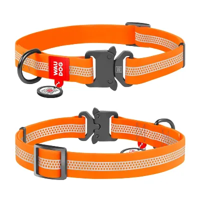 Ошейник для собак водостойкий, светоотражающий, XL, оранжевый WAUDOG Waterproof QR-паспортом Collar