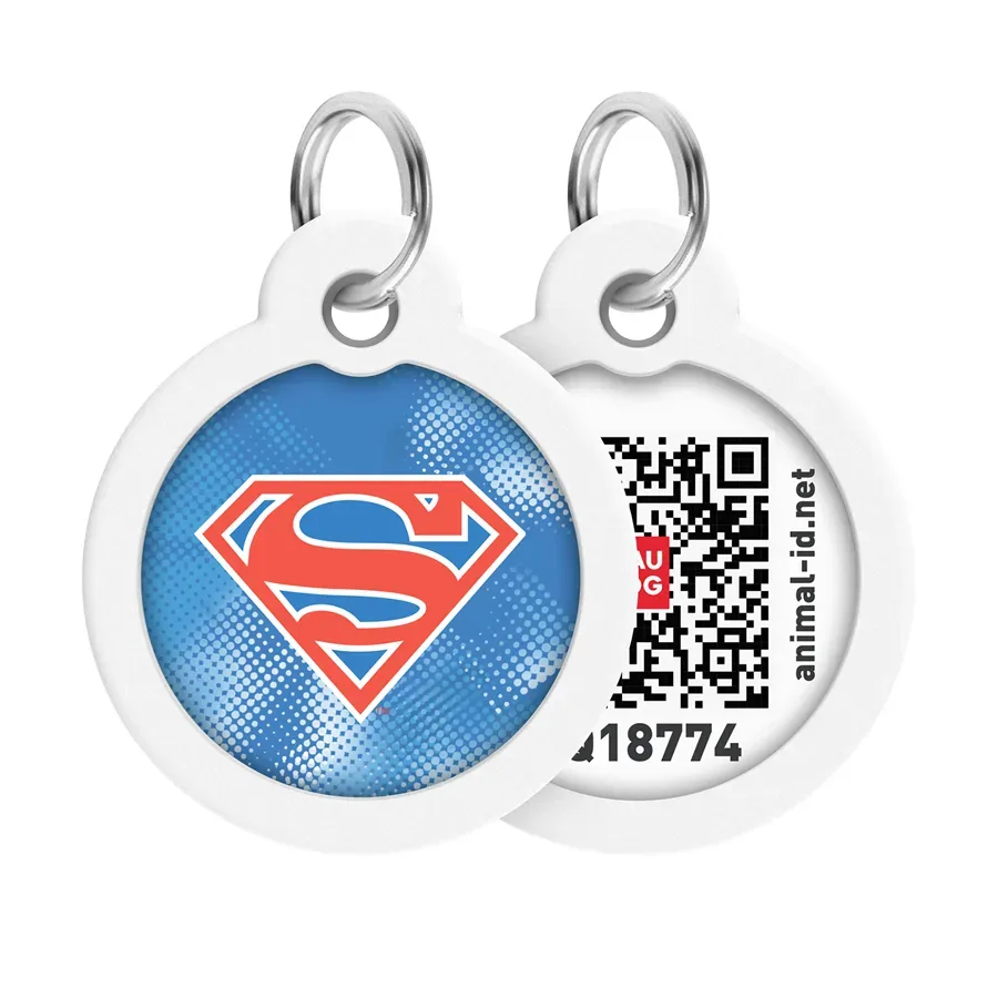 Адресник для собак и котов металлический, круг «Супермен ретро», L WAUDOG Smart ID Tag Superman Retro