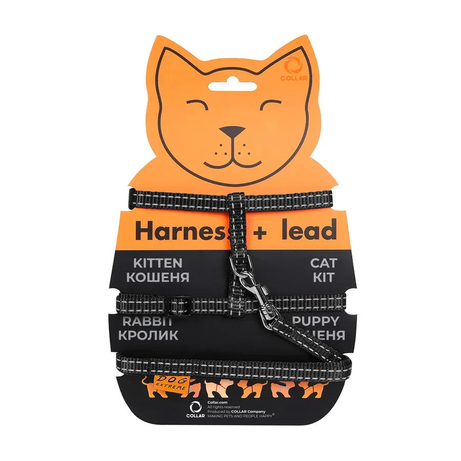 Шлея з нейлону для котів з повідцем, XS, чорний Dog Extreme Harness with Leash