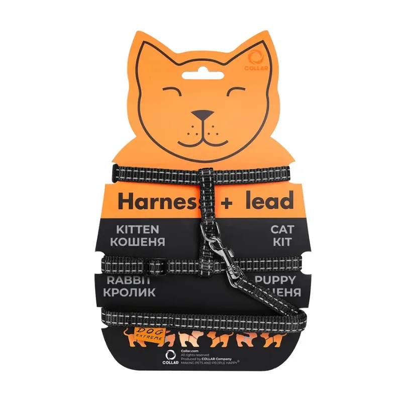Шлея з нейлону для котів з повідцем, XS, чорний Dog Extreme Harness with Leash