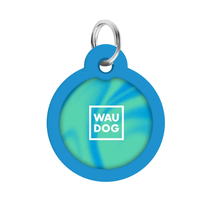 Адресник для собак и котов металлический, круг «Градиент голубой», L WAUDOG Smart ID Tag Blue Gradient