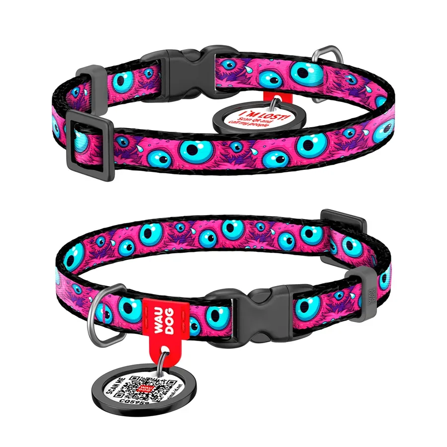 Нашийник для котів та дрібних порід собак нейлоновий «Око монстра», XS WAUDOG Nylon Collar Monster Eye