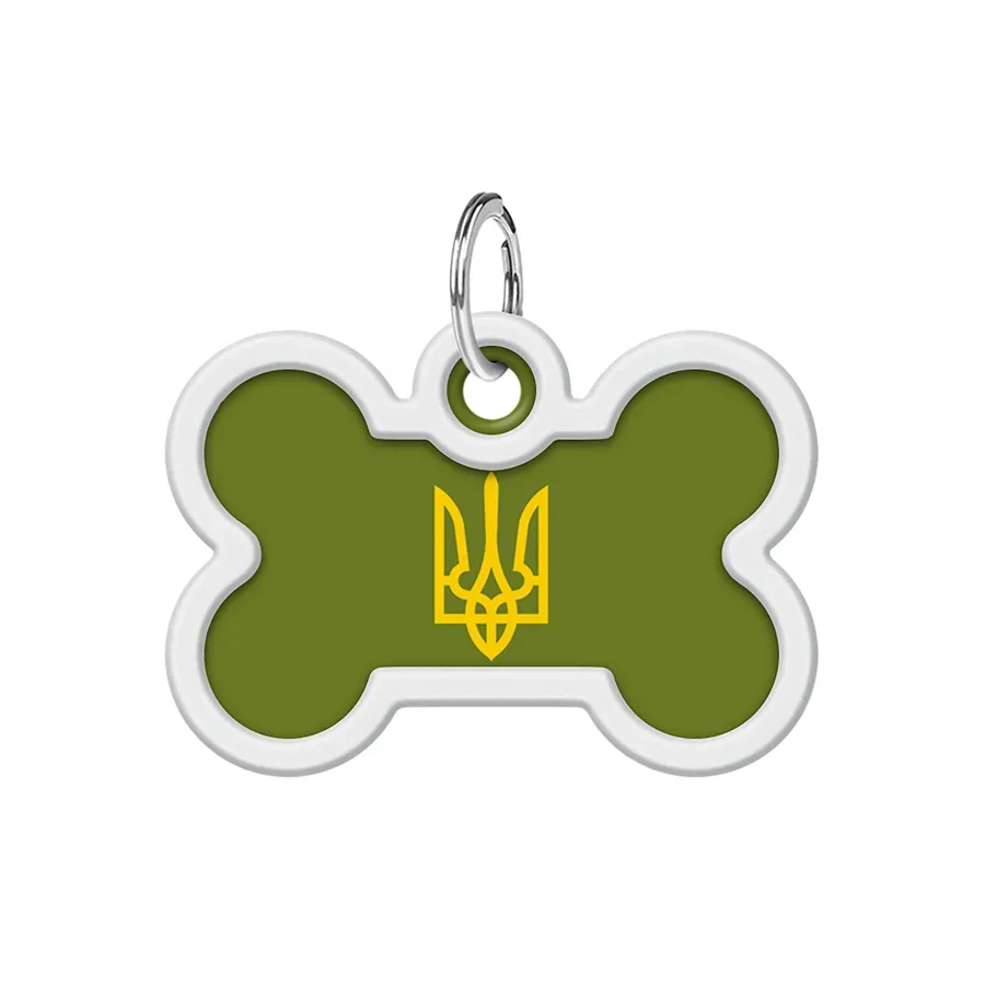 Адресник для собак і котів металевий, кістка «Тризуб олива», M WAUDOG Smart ID Tag Olive Trident