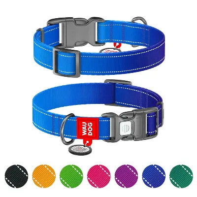 Нашийник для собак нейлоновий, світловідбивний, L, синій WAUDOG Nylon Mono Collar