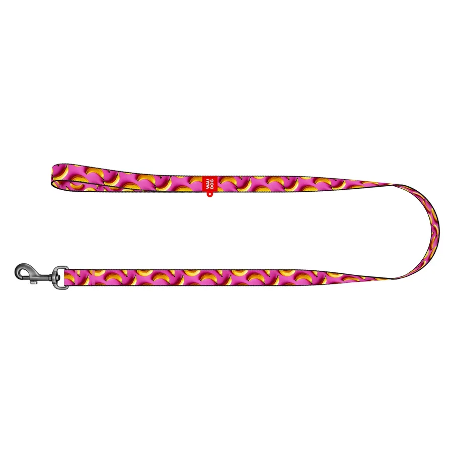 Поводок для собак нейлоновый «Бананы на розовом», 25 мм × 122 см, L-XXL WAUDOG Nylon Leash Bananas on Pink