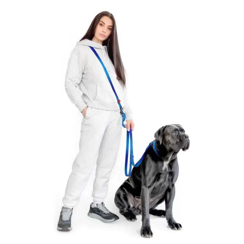 Повідець-перестібка для собак, світловідбивний, M, синій WAUDOG Nylon Mono Adjustable Leash