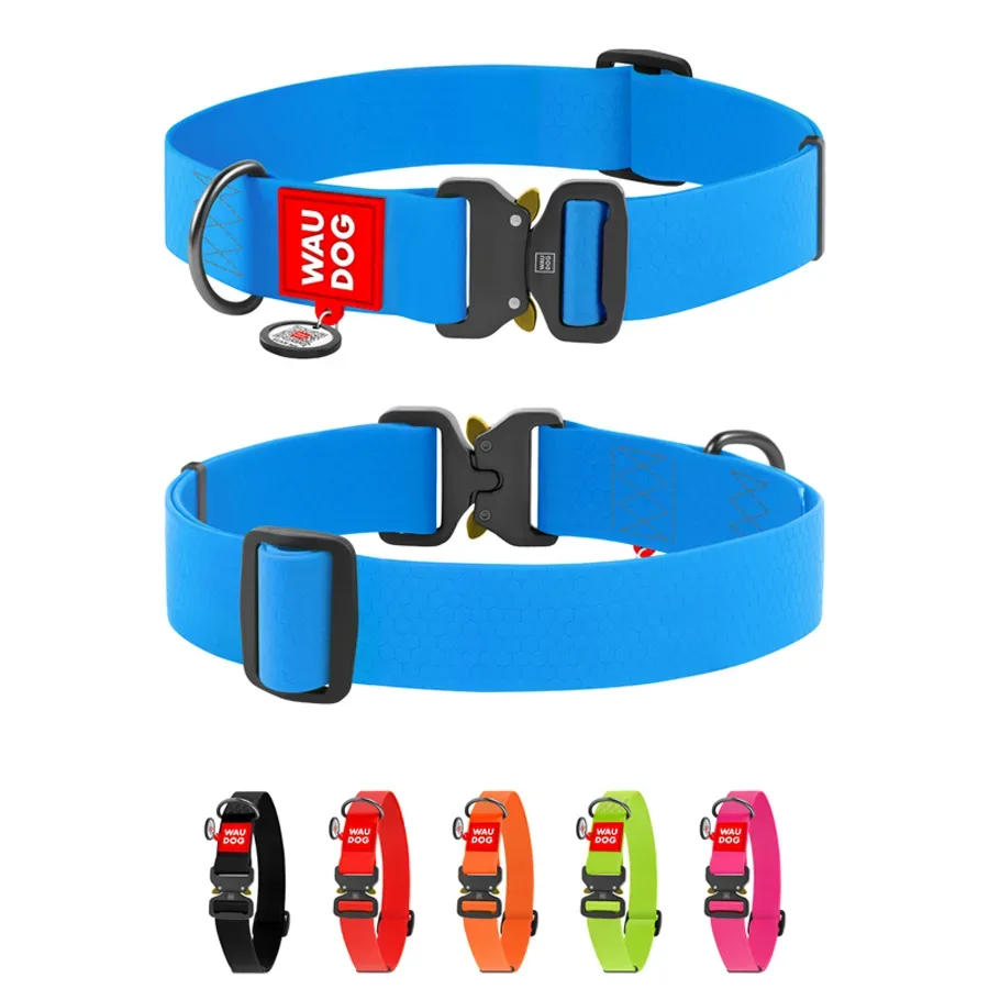 Ошейник для собак водостойкий, металлическая пряжка, XXL, голубой WAUDOG Waterproof Collar