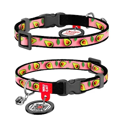 Нашийник для котів нейлоновий «Авокадо на рожевому», XS WAUCAT Nylon Collar Avocado on Pink