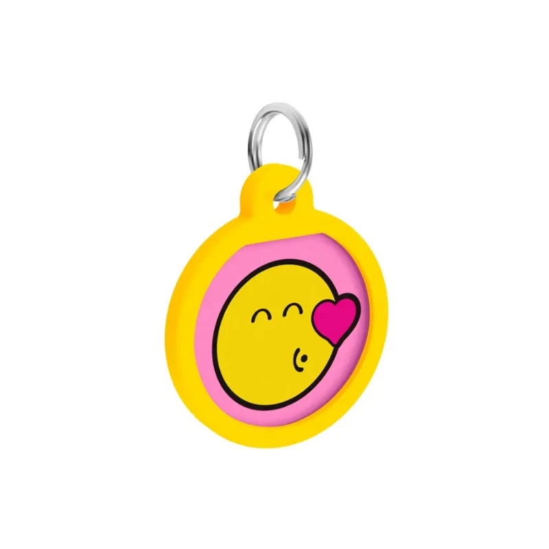 Адресник для собак і котів металевий, коло «Смайли на рожевому», S WAUDOG Smart ID Tag Smileys on Pink