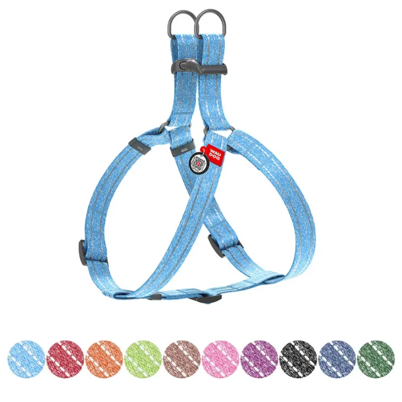 Шлея из восстановленного хлопка, светоотражающая, M, голубой WAUDOG Re-cotton Harness