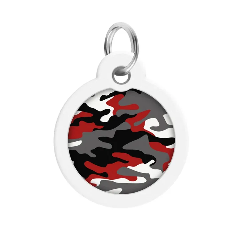 Адресник для собак и котов металлический, круг «Камо серый», L WAUDOG Smart ID Tag Grey Camo