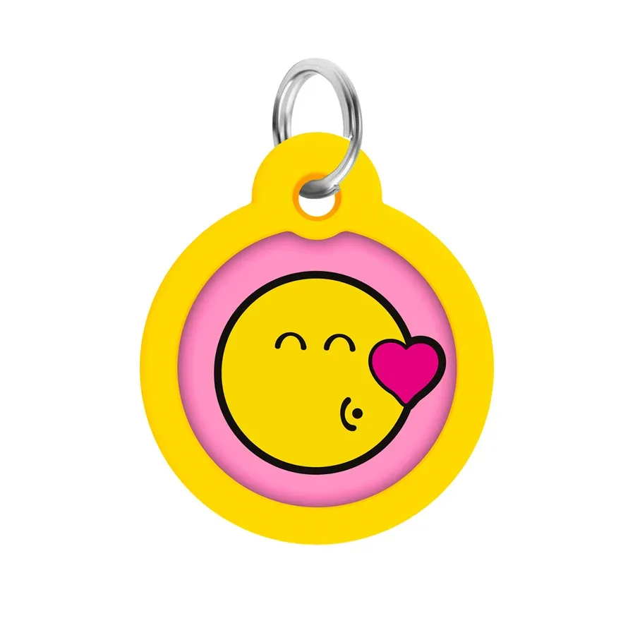 Адресник для собак и котов металлический, круг «Смайлы на розовом», L WAUDOG Smart ID Tag Smileys on Pink