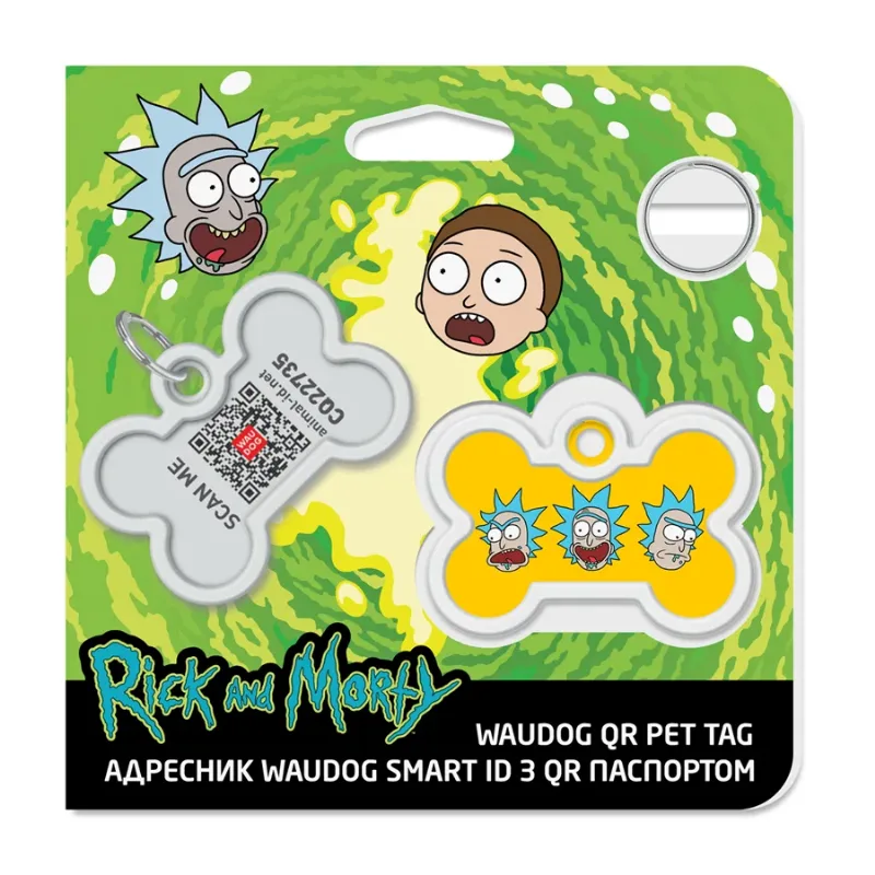 Адресник для собак і котів металевий, кістка «Рік та Морті 3», M WAUDOG Smart ID Tag Rick and Morty 3