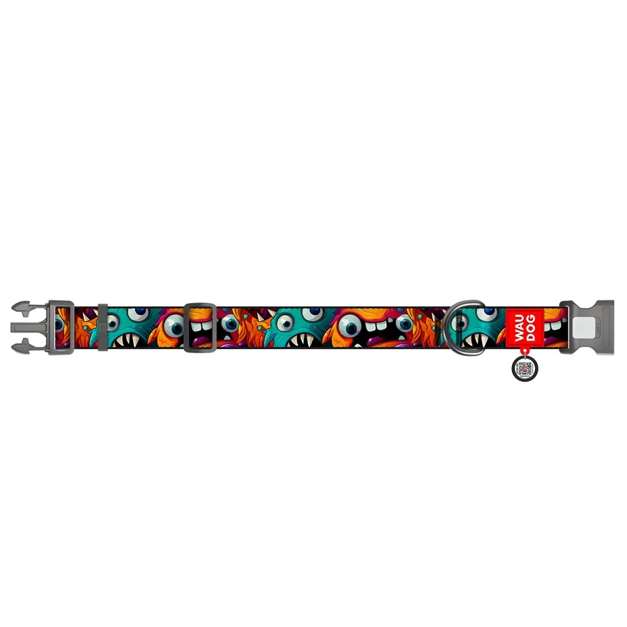 Ошейник для собак нейлоновый «Зубастые монстры», XXL WAUDOG Nylon Collar Toothy Monsters