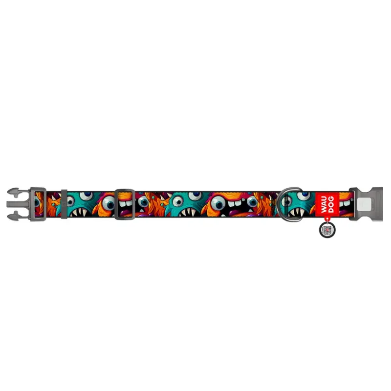 Ошейник для собак нейлоновый «Зубастые монстры», XXL WAUDOG Nylon Collar Toothy Monsters