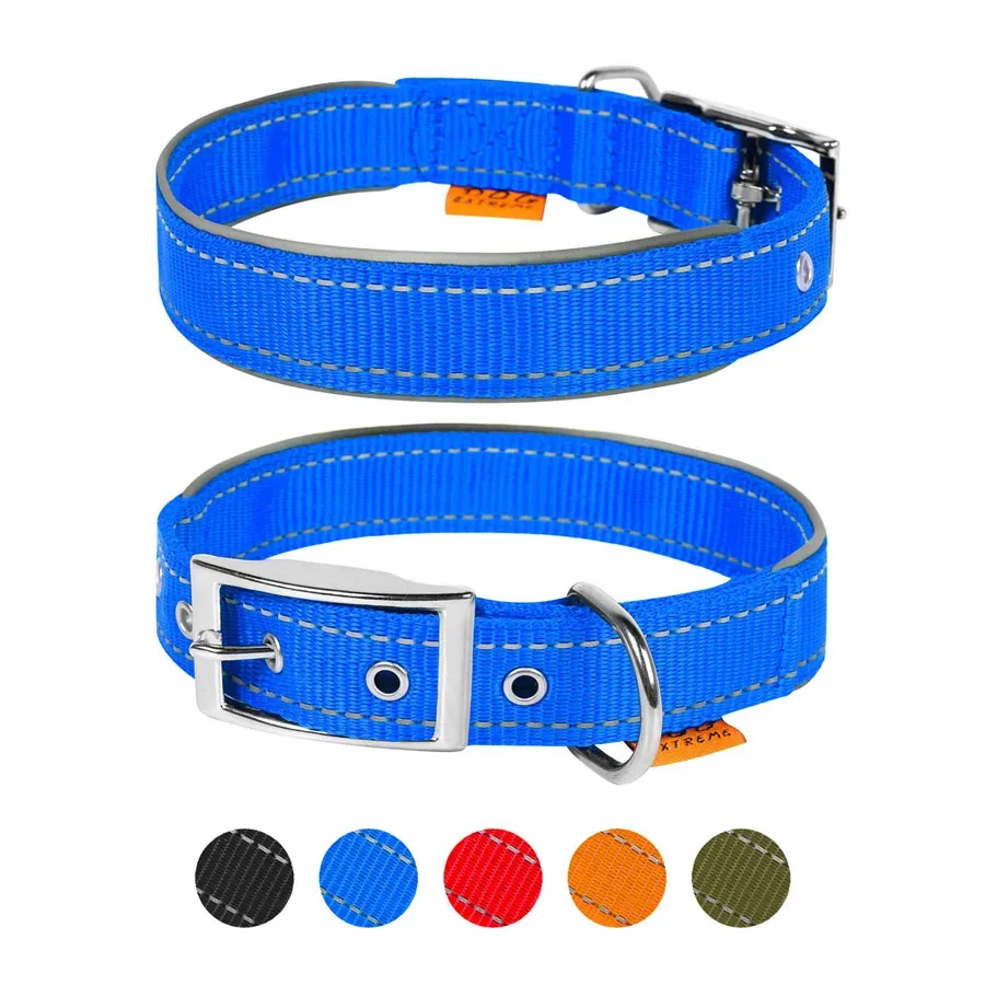 Нашийник з нейлону, подвійний зі світловідбиваючою вставкою, M, блакитний Dog Extreme Collar