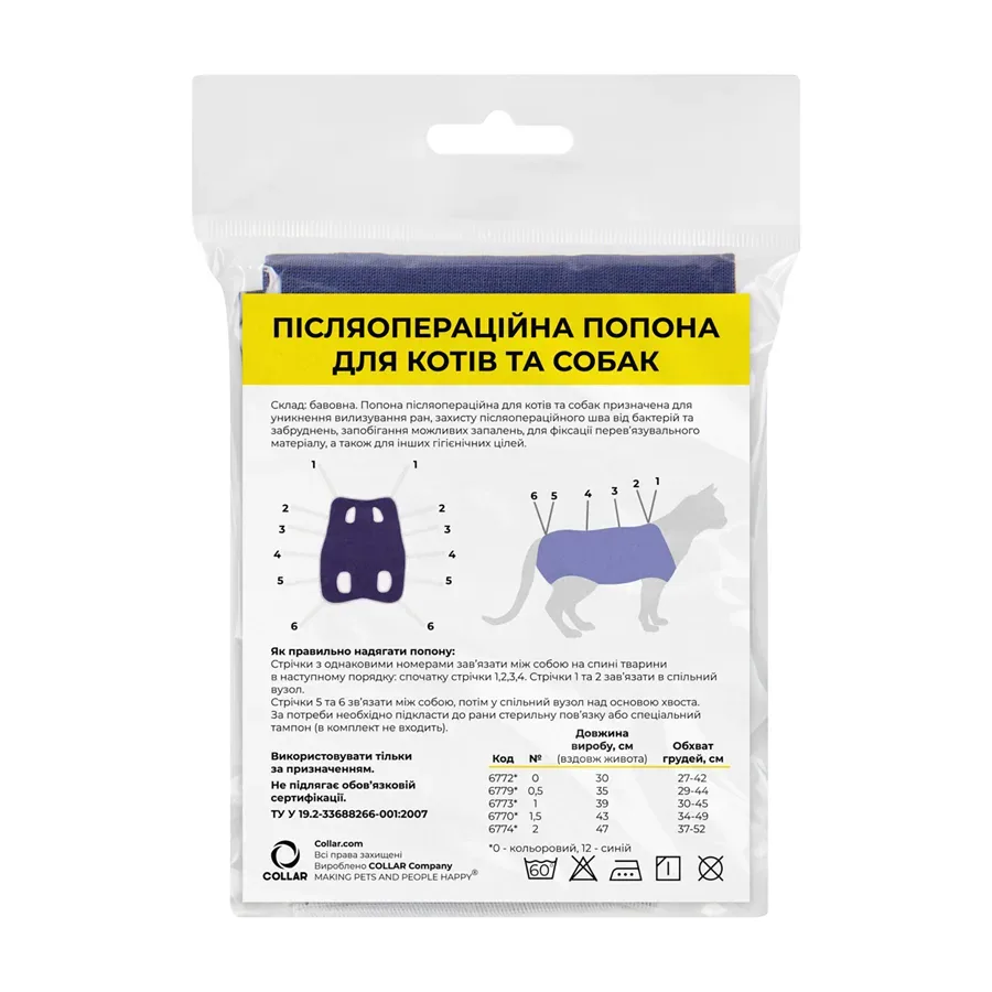 Післяопераційна попона, №1,5, синій Collar Recovery Suit