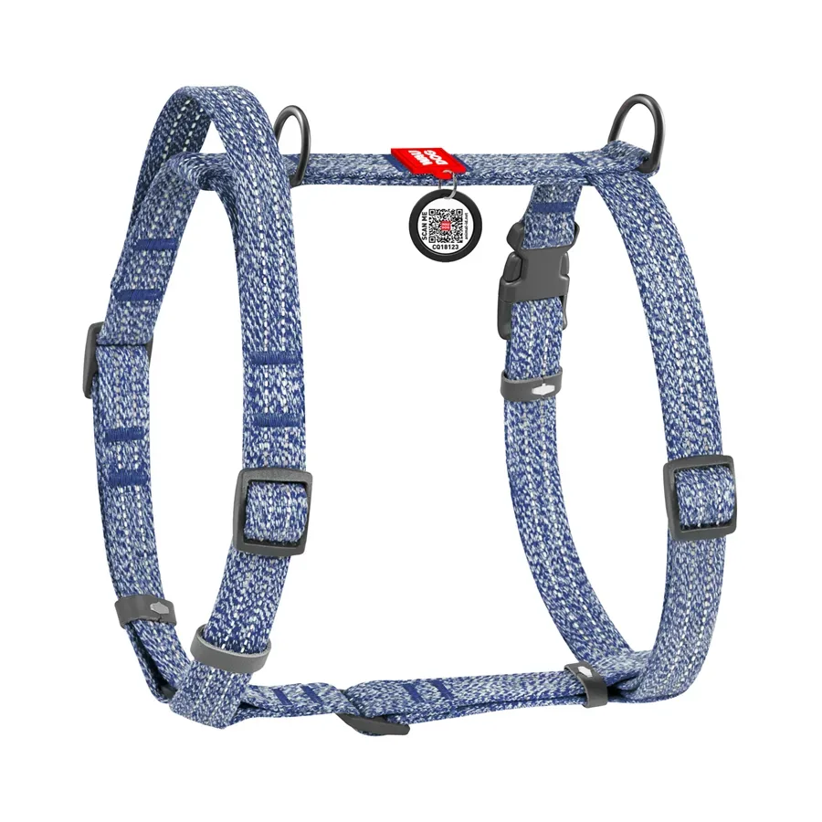 Шлея для собак з ручкою з відновленої бавовни анатомічна Н-подібна, світловідбивна, L, синій WAUDOG Re-cotton Anatomic Harness