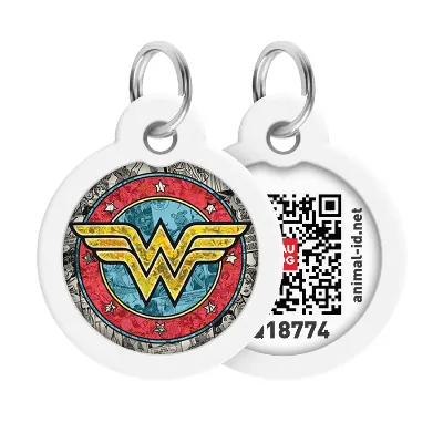 Адресник для собак і котів металевий, коло «Чудо-жінка 2», L WAUDOG Smart ID Tag Wonder Woman 2