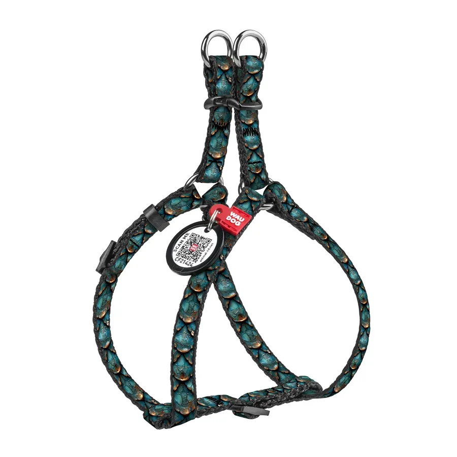 Шлея для котов и мелких пород собак c QR адресником «Чешуя», XS WAUDOG Nylon Harness Scales