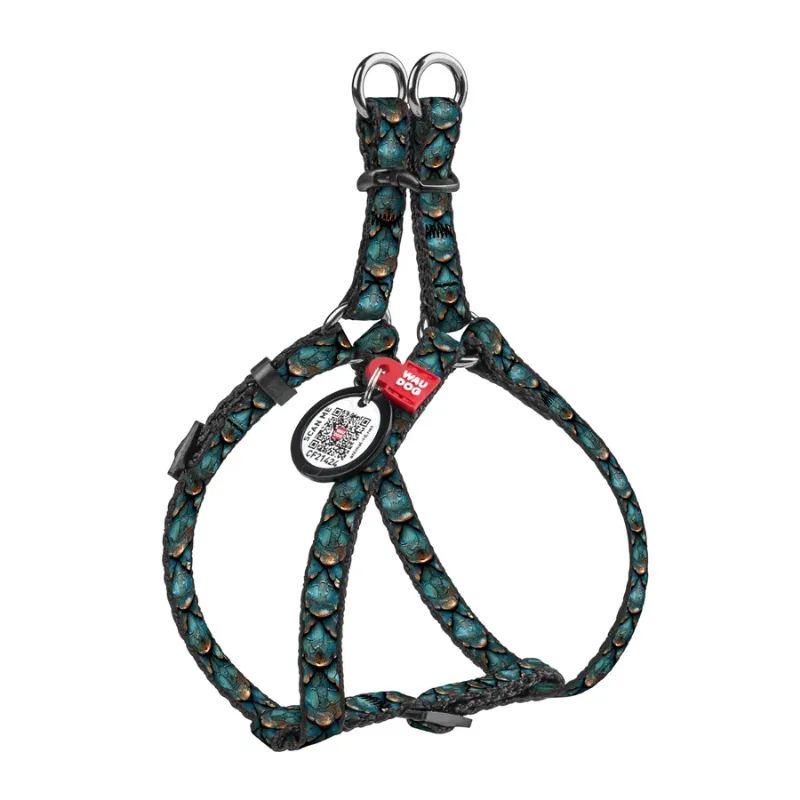 Шлея для котов и мелких пород собак c QR адресником «Чешуя», XS WAUDOG Nylon Harness Scales