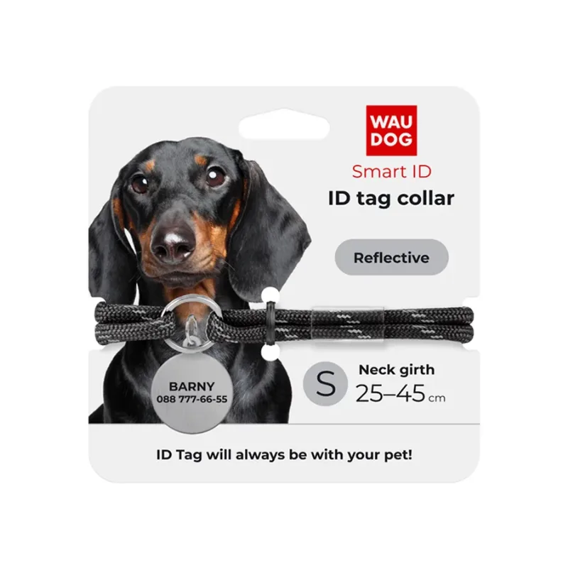 Шнурок для адресника з паракорду, світловідбивний, S, чорний WAUDOG Smart ID Tag Cord