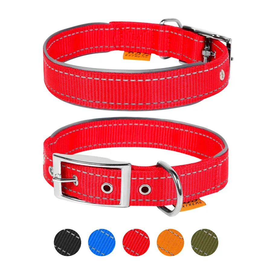 Ошейник нейлоновый двойной со светоотражающей вставкой, M, красный Dog Extreme Collar