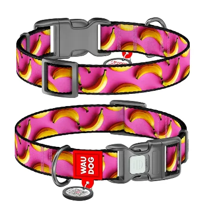 Нашийник для собак нейлоновий «Банани на рожевому», M WAUDOG Nylon Collar Bananas on Pink
