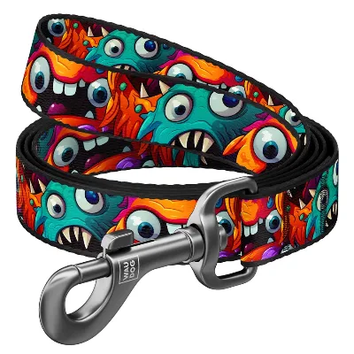 Повідець для собак нейлоновий «Зубасті монстри», 15 мм × 122 см, S WAUDOG Nylon Leash Toothy Monsters