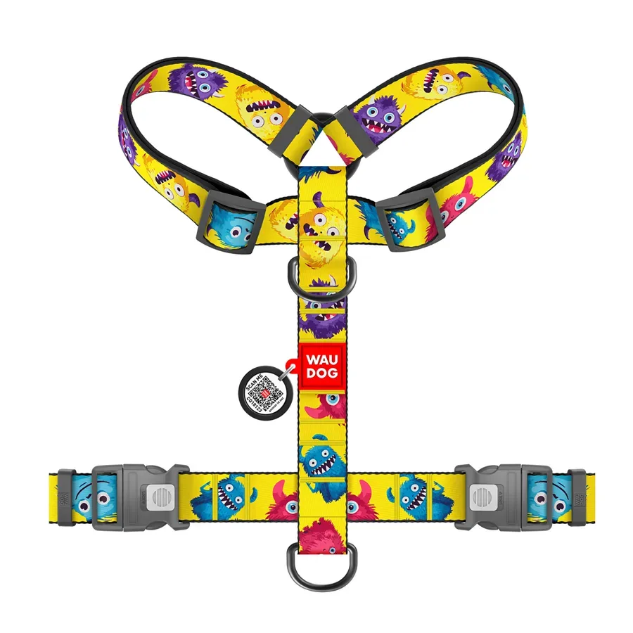 Шлея для собак анатомічна H-подібна «Мохнаті монстри», XL WAUDOG Nylon Anatomic Harness Furry Monsters