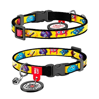 Нашийник для котів нейлоновий «Мохнаті монстри», XS WAUCAT Nylon Collar Furry Monsters