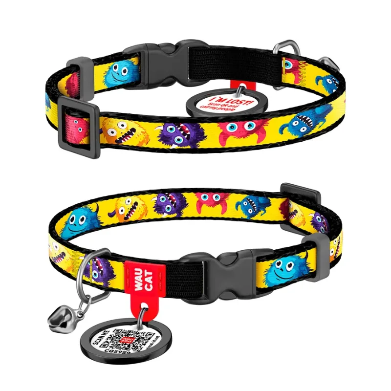 Нашийник для котів нейлоновий «Мохнаті монстри», XS WAUCAT Nylon Collar Furry Monsters