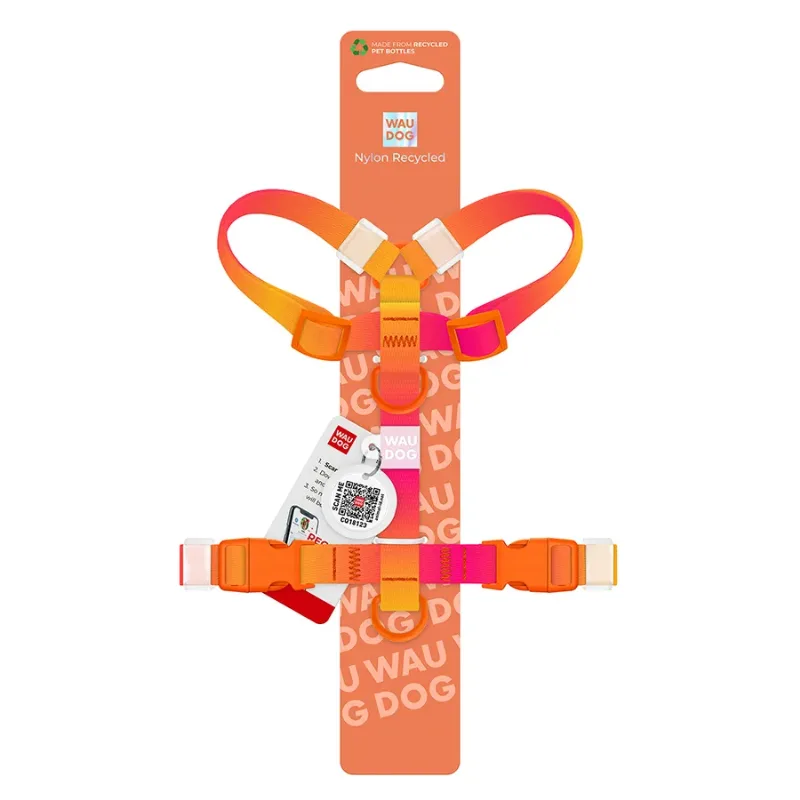 Шлея для собак анатомічна H-подібна, градієнт, XS, помаранчевий WAUDOG Nylon Recycled Harness
