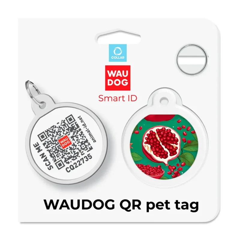 Адресник для собак і котів металевий, коло «Гранати», S WAUDOG Smart ID Tag Pomegranates